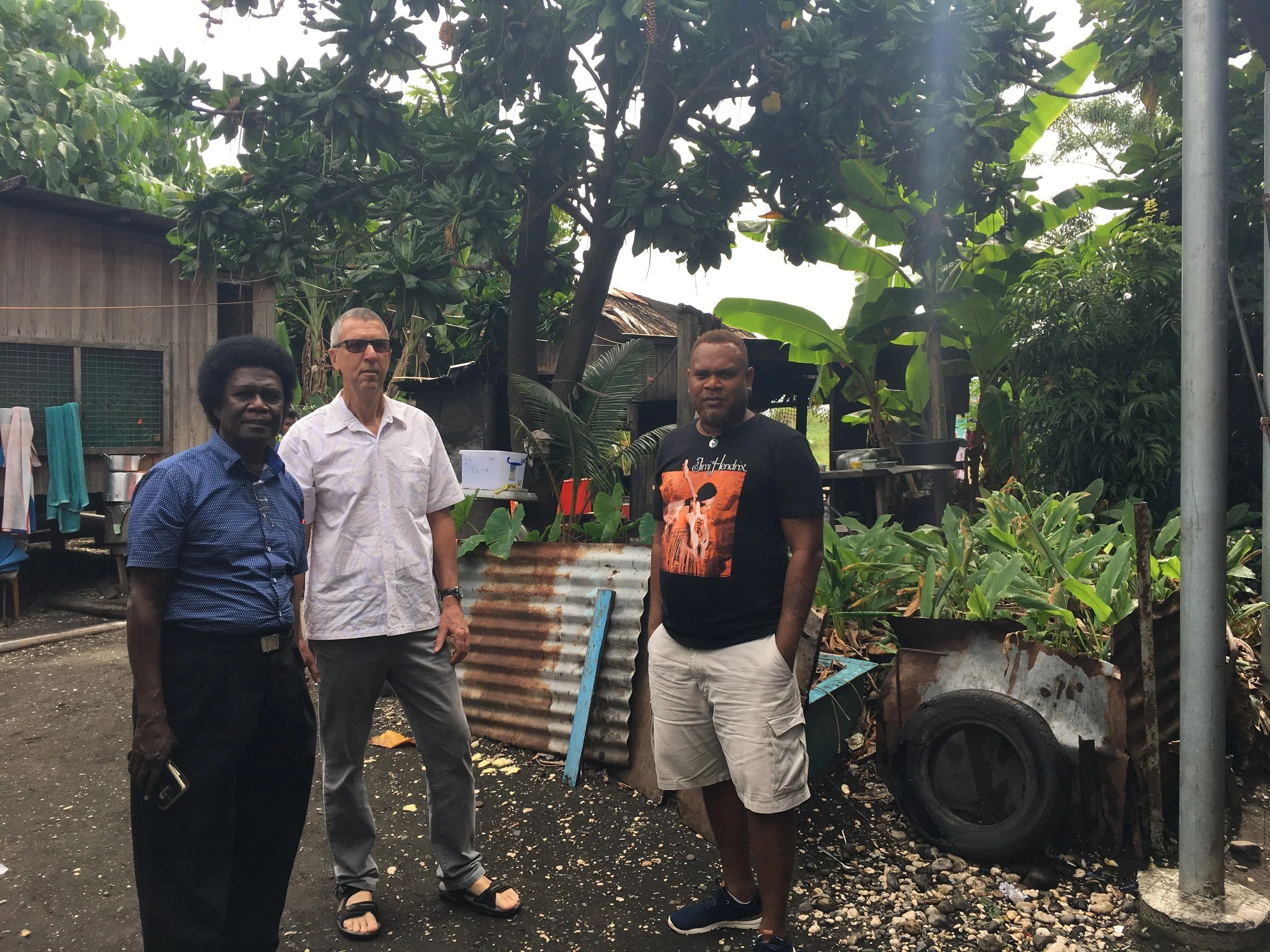 Charles Kelly, City Clerk Honiara, Steve Gawler, RD ICLEI and Nelson Anaia, Provincial Disaster Officer, visiting the Ontong Java fishing village - one of the most vulnerable settlements along the coast.