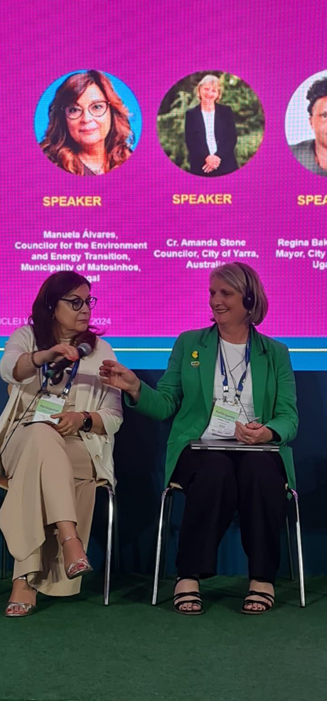 Pictured: Cr Amanda Stone, City of Yarra and Chair of the ICLEI Oceania RexCoM, addressing the ICLEI World Congress on the importance of multilevel partnerships for effective climate action.